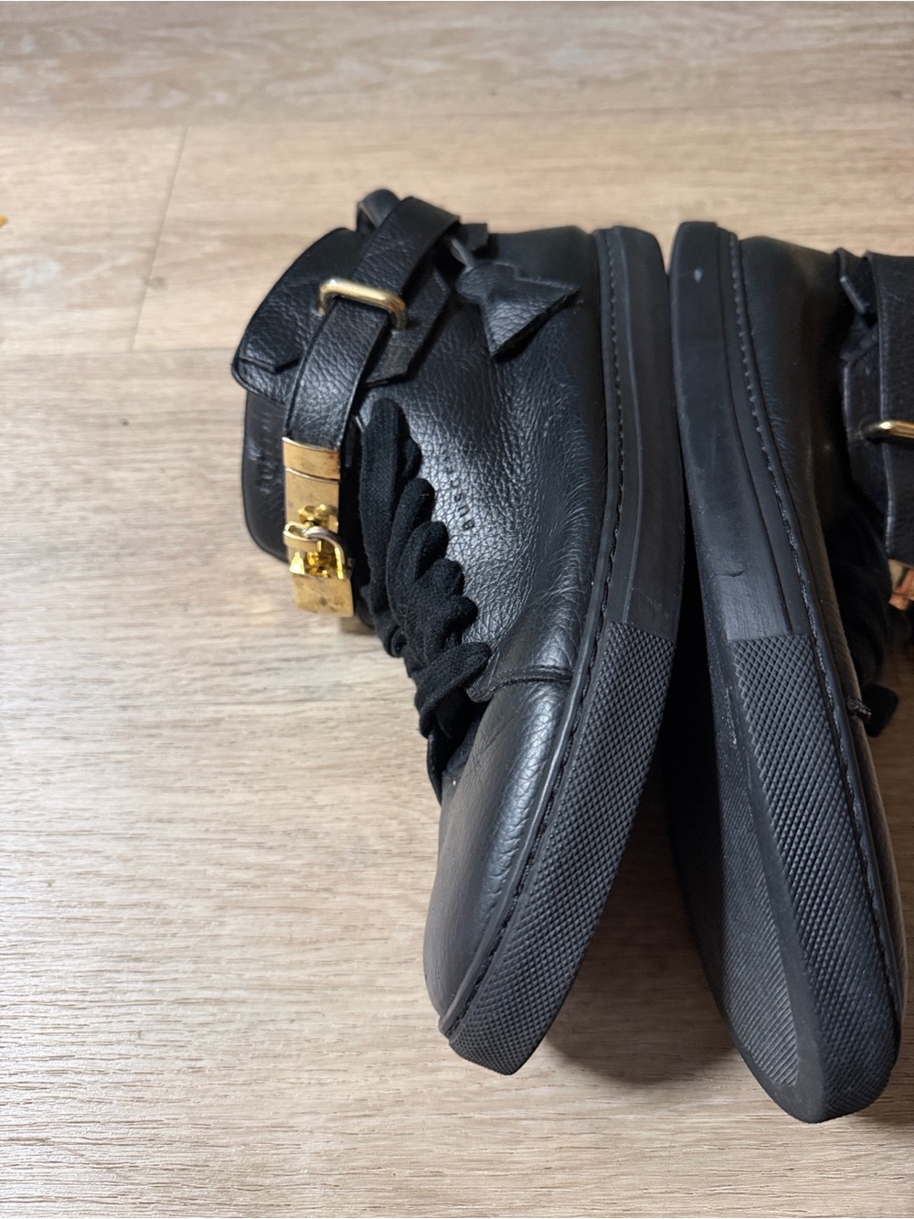 Buscemi Black Leather High-Top Sneakers with Gold Hardware